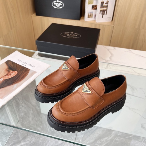 Wholesale Prada Leather Shoes For Women #1236633 $102.00 USD, Wholesale Quality Replica Prada Leather Shoes