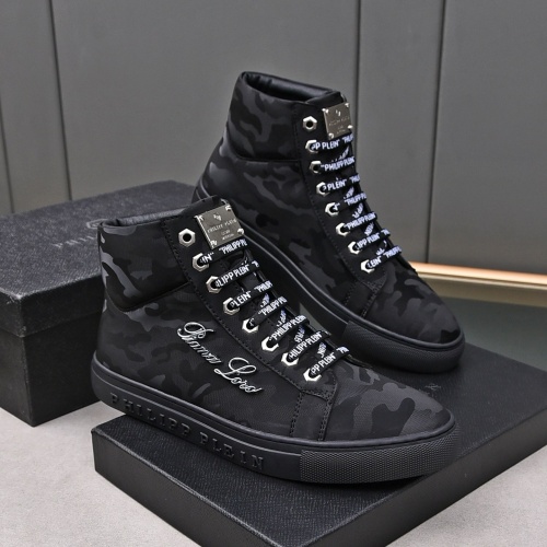 Wholesale Philipp Plein PP High Tops Shoes For Men #1243253 $85.00 USD, Wholesale Quality Replica Philipp Plein PP High Tops Shoes