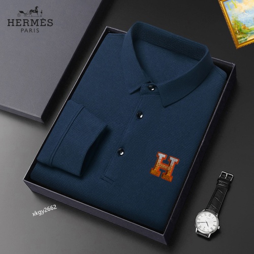 Replica Hermes T-Shirts Long Sleeved For Men #1247170 $40.00 USD for Wholesale