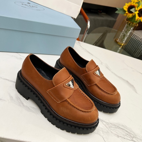 Replica Prada Leather Shoes For Women #1256345 $105.00 USD for Wholesale