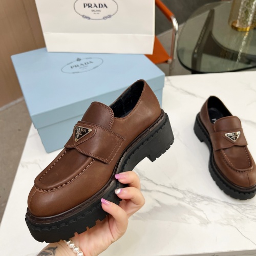 Replica Prada Leather Shoes For Women #1256346 $105.00 USD for Wholesale