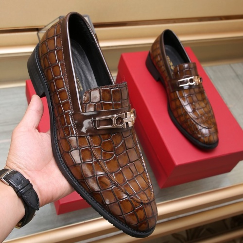 Replica Salvatore Ferragamo Leather Shoes For Men #1257533 $98.00 USD for Wholesale