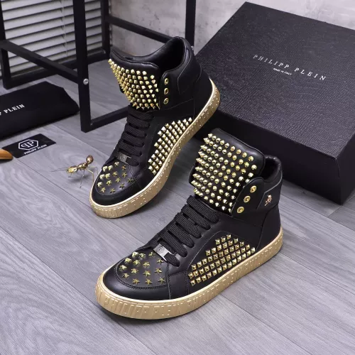 Wholesale Philipp Plein PP High Tops Shoes For Men #1304035 $130.00 USD, Wholesale Quality Replica Philipp Plein PP High Tops Shoes