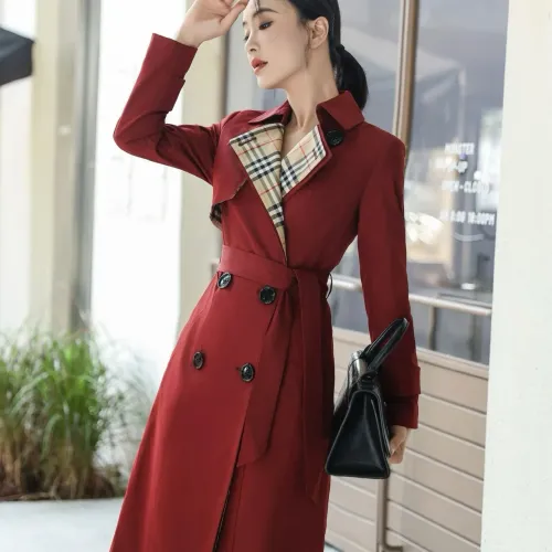 Replica Burberry Trench Coat Long Sleeved For Women #1410296 $160.00 USD for Wholesale