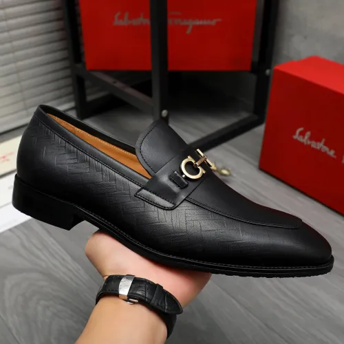 Replica Salvatore Ferragamo Leather Shoes For Men #1416558 $88.00 USD for Wholesale