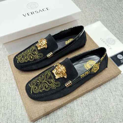 Wholesale Versace Leather Shoes For Men #1433298 $85.00 USD, Wholesale Quality Replica Versace Leather Shoes
