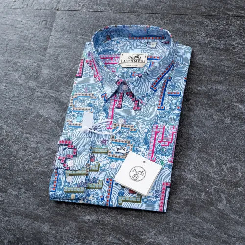 Replica Hermes Shirts Long Sleeved For Men #1438797 $40.00 USD for Wholesale