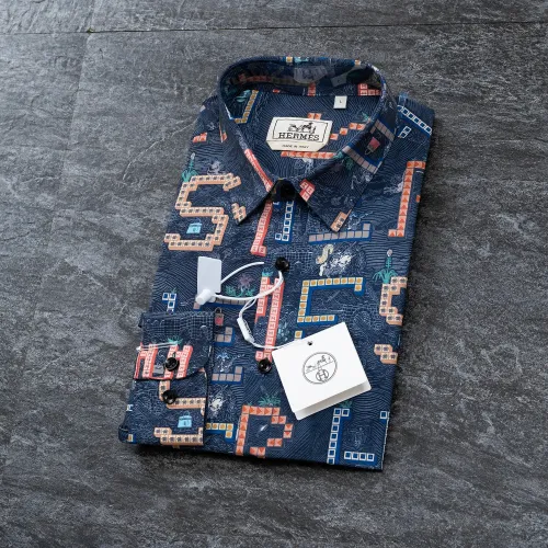 Replica Hermes Shirts Long Sleeved For Men #1438798 $40.00 USD for Wholesale