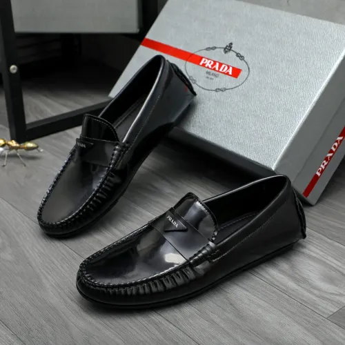 Wholesale Prada Leather Shoes For Men #1443291 $80.00 USD, Wholesale Quality Replica Prada Leather Shoes