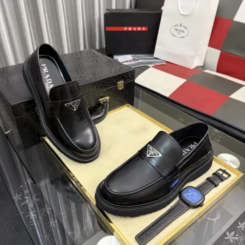 Wholesale Prada Leather Shoes For Men #1443340 $115.00 USD, Wholesale Quality Replica Prada Leather Shoes