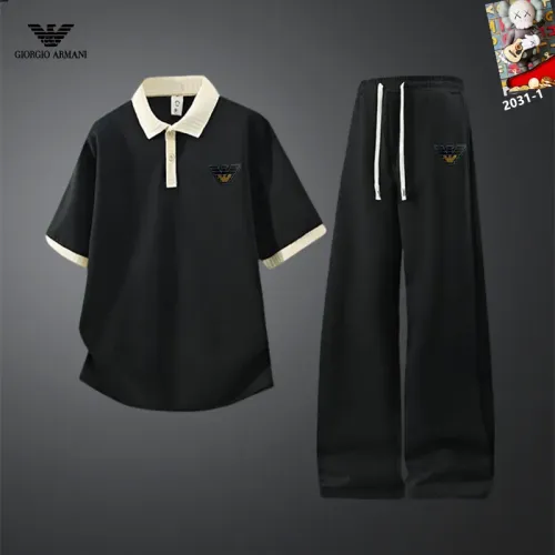 Wholesale Armani Tracksuits Short Sleeved For Men #1450945 $60.00 USD, Wholesale Quality Replica Armani Tracksuits