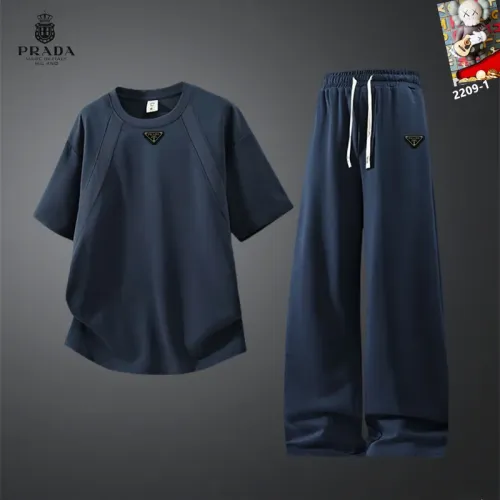 Wholesale Prada Tracksuits Short Sleeved For Men #1450991 $60.00 USD, Wholesale Quality Replica Prada Tracksuits