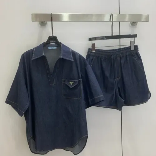 Wholesale Prada Tracksuits Short Sleeved For Women #1458494 $80.00 USD, Wholesale Quality Replica Prada Tracksuits